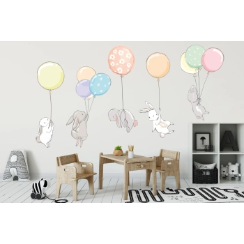 Zestaw naklejek z zającami i kolorowymi balonami